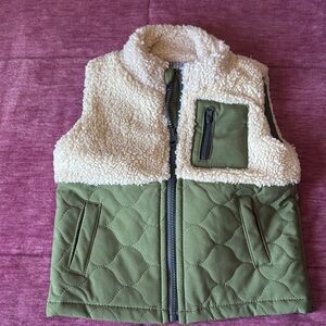 Kids Olive Green and Cream Sherpa Vest